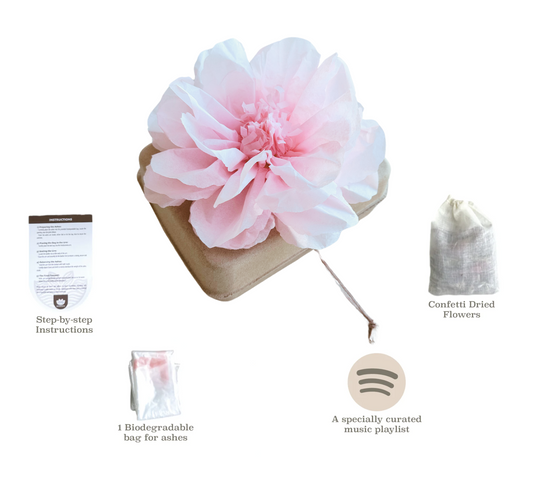 Pachamama Honoring Kit: Biodegradable Urn with pink Tissue Paper Flower