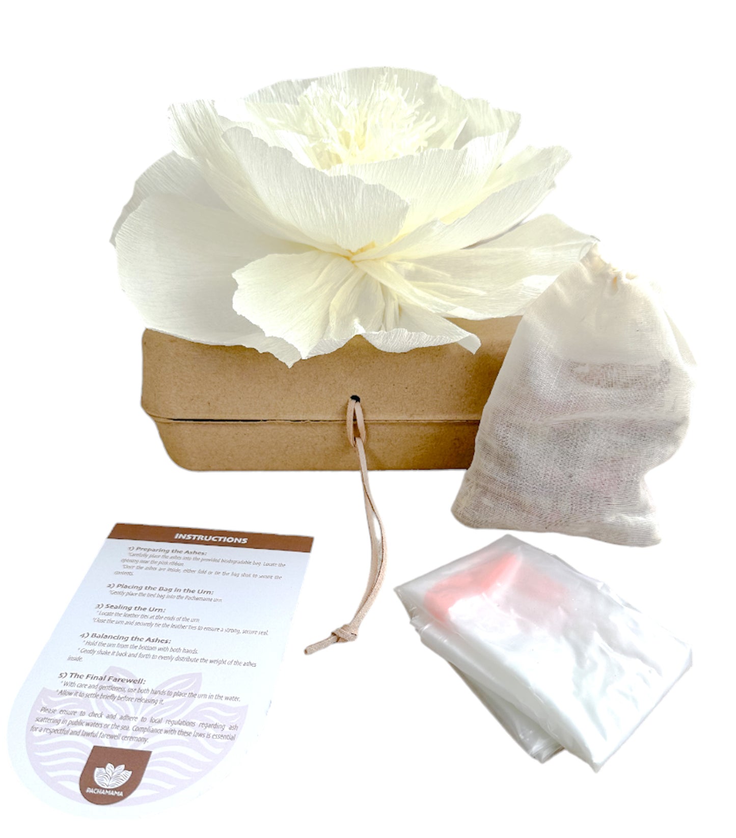 Biodegradable bag for ashes, included with the Pachamama urn kit.